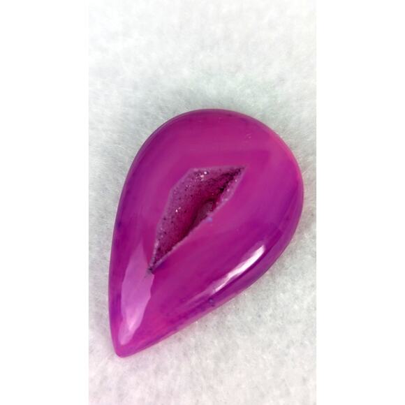 Druzy bright pink agate9 Teardrop cabochon 9.2 grams 38th 26mmHealing stress New - Picture 4 of 6